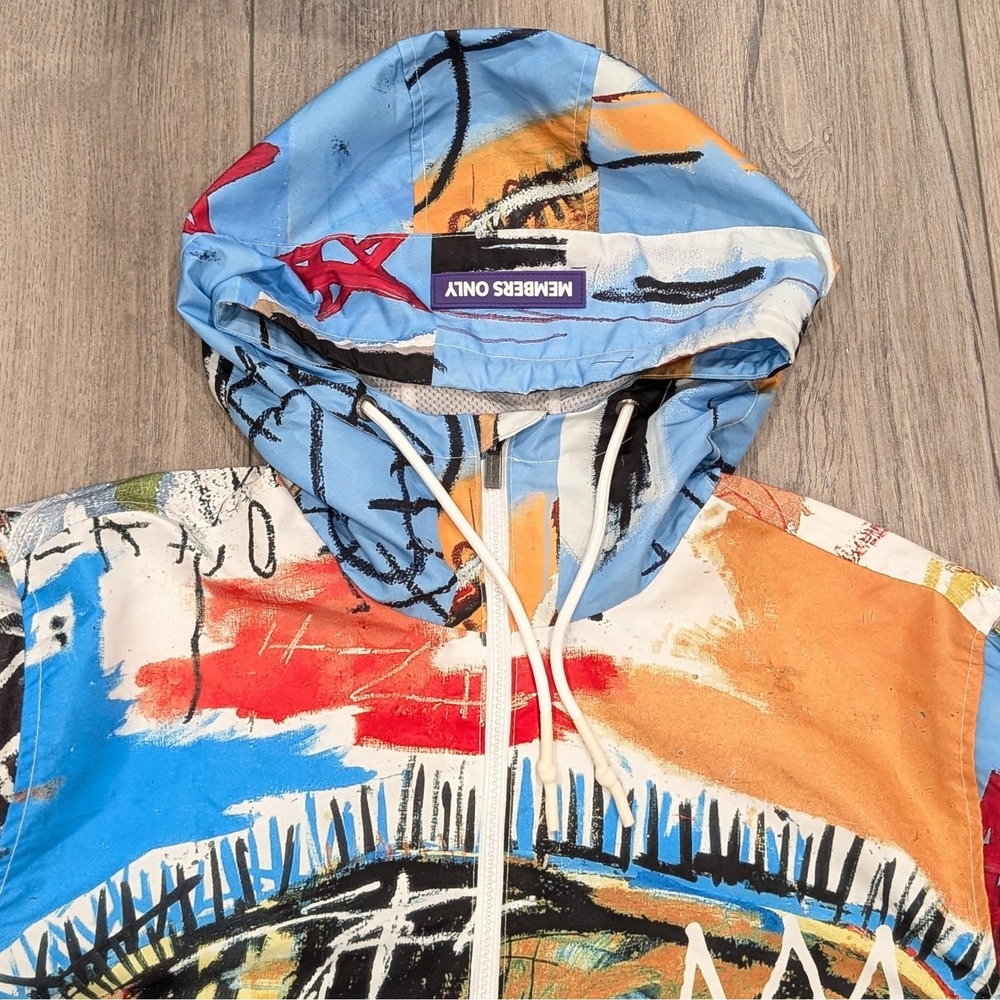 Members Only Basquiat Windbreaker Hooded Jacket Size L Multicolor Graffiti Art - Picture 3 of 10